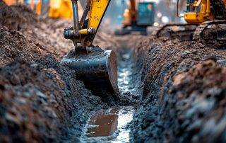 French drain trench with gravel and pipe during installation in Colorado Springs