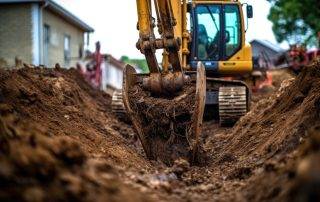 excavator digging precise utility trench on residential property in colorado springs